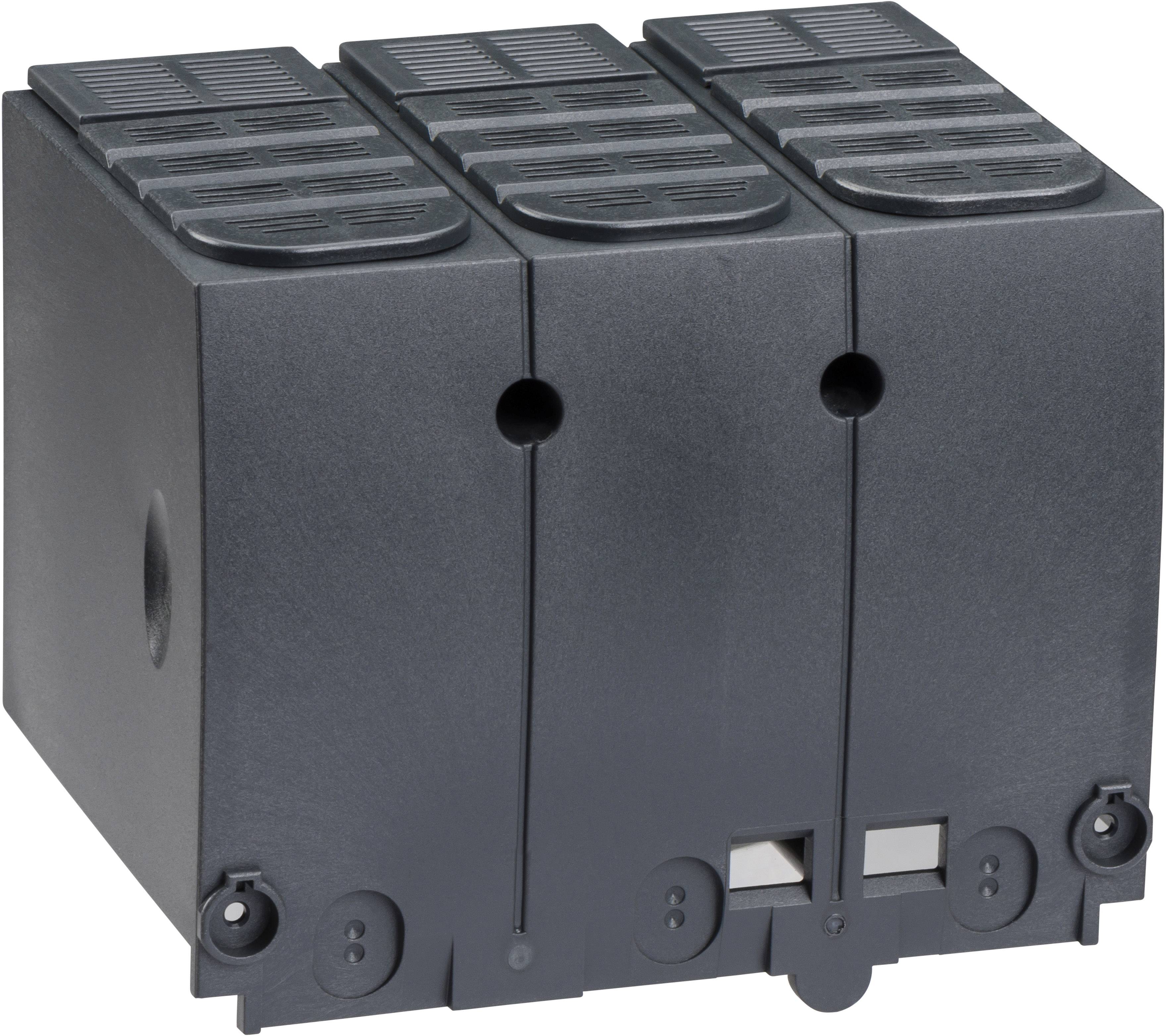 Interruttore elettrico triplo in nero, utilizzato per interrompere i circuiti elettrici al fine di garantire la sicurezza elettrica.
