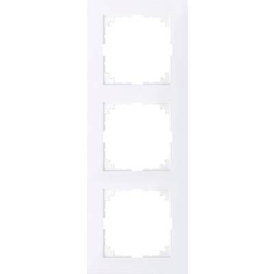 Tre cornici quadrate vuote sovrapposte su uno sfondo bianco, adatte per interruttori o inserti per prese elettriche.