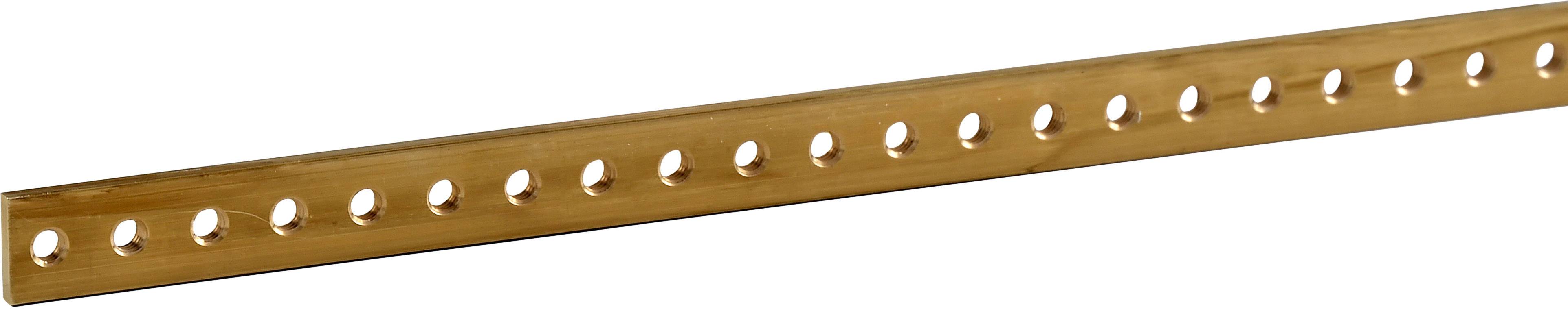 Listello metallico con fori rotondi disposti regolarmente, presumibilmente per scopi edili o di fissaggio.