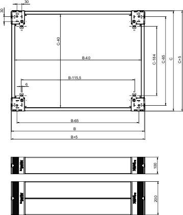 Disegno tecnico di un telaio rettangolare con quote in millimetri. Le dimensioni principali: larghezza 115,5, altezza 100.