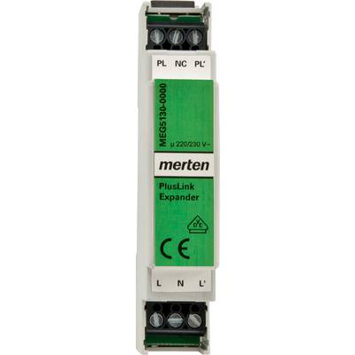 Un modulo elettrico con la scritta 'merten PlusLink Expander'. Dispone di morsetti di connessione ed è progettato per 220/230 V.