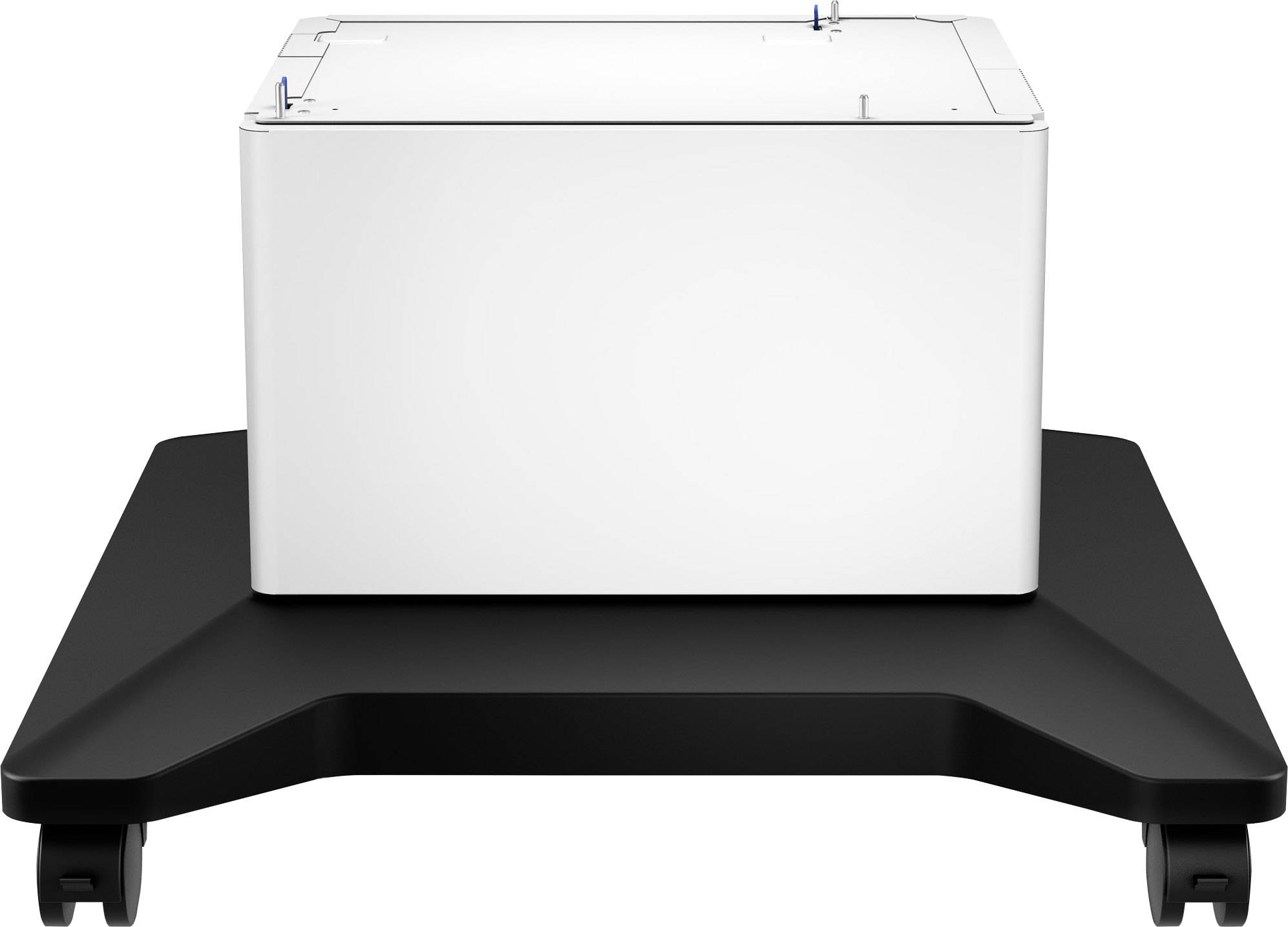 Carrello nero con un oggetto bianco a forma di parallelepipedo sopra di esso.