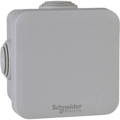 Contenitore quadrato grigio in plastica con angoli arrotondati e connessioni laterali, con il logo 'Schneider Electric' sulla parte anteriore.