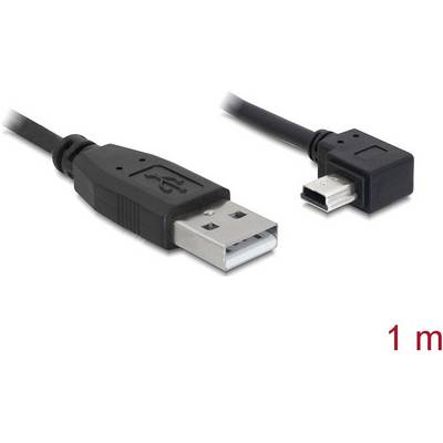 Cavo da USB-A a Mini-USB, lunghezza 1 metro. Un'estremità ha un connettore USB-A, l'altra un connettore Mini-USB.
