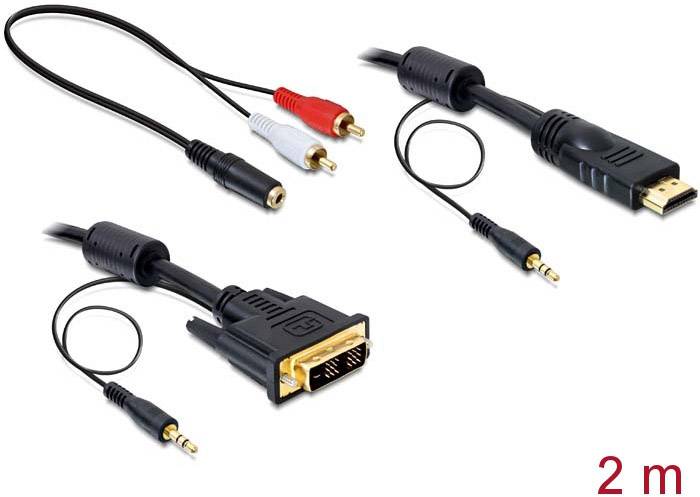 Diversi cavi audio e video: HDMI, DVI, jack da 3,5 mm e connettori RCA. Lunghezza del cavo: 2 metri.