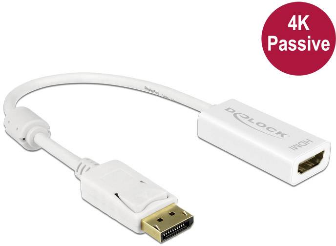 Delock DisplayPort / HDMI Cavo adattatore Spina DisplayPort, Presa HDMI-A 0.20 m Bianco 62610 contatti connettore dorati Cavo Displayport