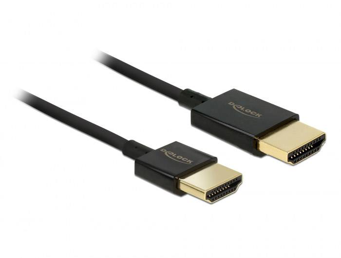 Due spine HDMI: a sinistra una spina Mini-HDMI, a destra una spina HDMI standard. Entrambe le spine sono nere con contatti dorati.