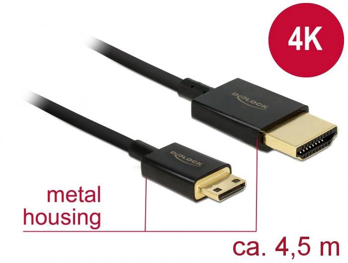 Delock HDMI Cavo Spina HDMI-A, Spina HDMI Mini-C 4.50 m Nero 84780 UHD 4K;, contatti connettore dorati Cavo HDMI