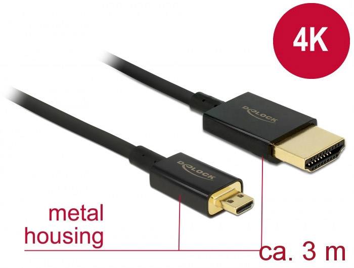 'Cavo HDMI con connettore Mini-HDMI, supporto 4K, lunghezza circa 3 m, con involucro metallico.'
