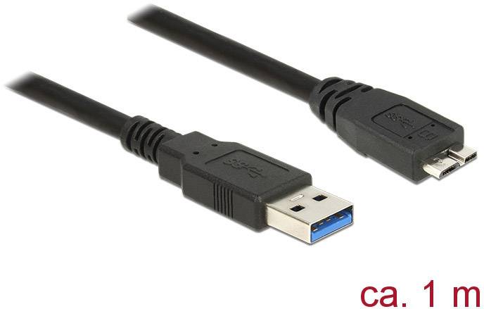 Cavo USB 3.0-A a Micro-B, nero, lunghezza circa 1 m, adatto per trasferimento dati e funzioni di ricarica.