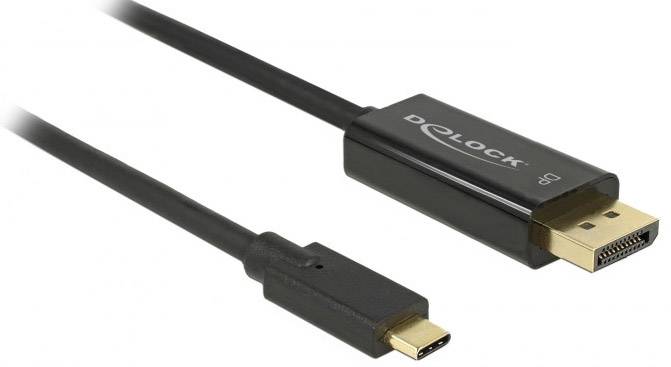 Un cavo da USB-C a DisplayPort, marca Delock. Mostra due connettori diversi: spina USB-C e spina DisplayPort.