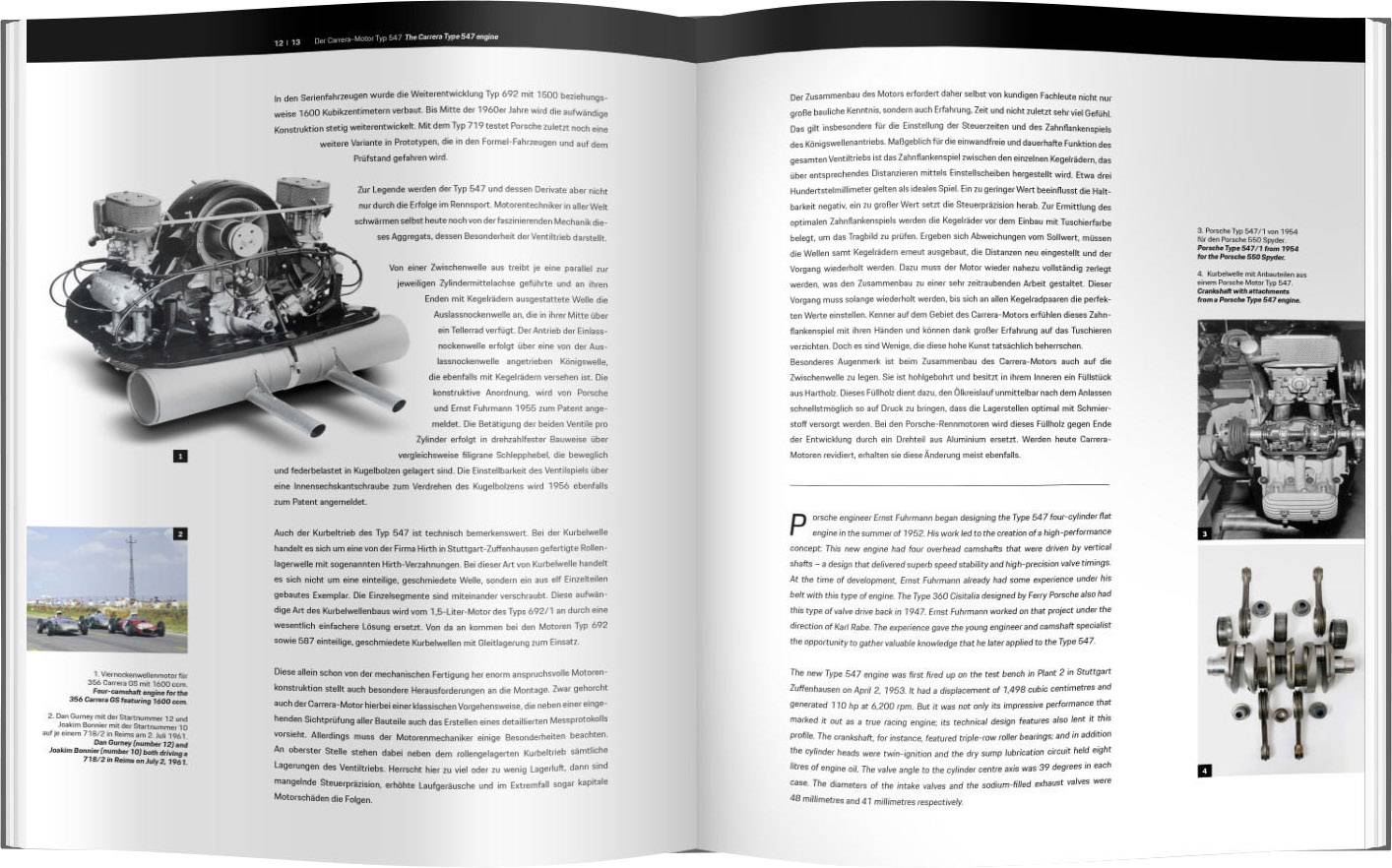Un libro aperto mostra un trattato tecnico con immagini e testi sugli motori automobilistici e la tecnologia dei veicoli. Temi principali: strutture dei motori e meccanica.