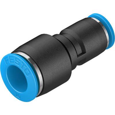 Connettori pneumatici 'Festo' in nero e blu, idonei per linee di alimentazione ad aria compressa.