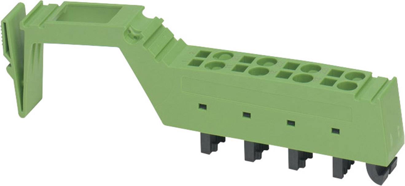 Adattatore multipresa verde in plastica con diversi slot circolari e rettangolari per connessioni elettriche.