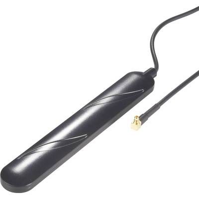 Un'antenna esterna nera con cavo e connettore dorato, utilizzata per amplificare il segnale per dispositivi elettronici.