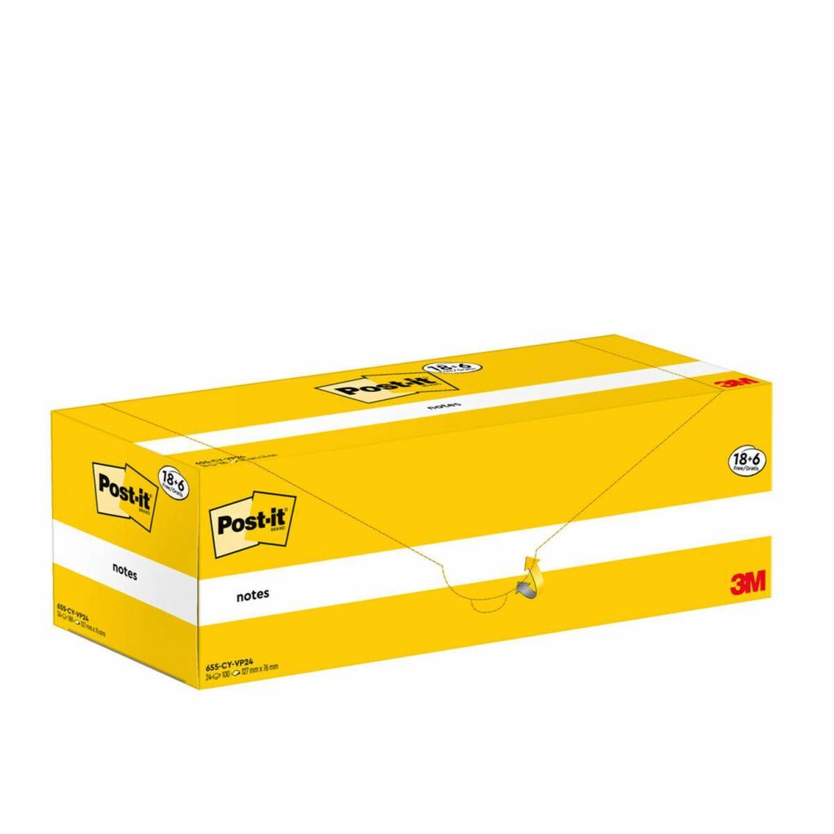 Cf. 18+6pz blocco 100fg.Post-it Notes 76x127mm 655-CY-VP24 giallo Canary-1