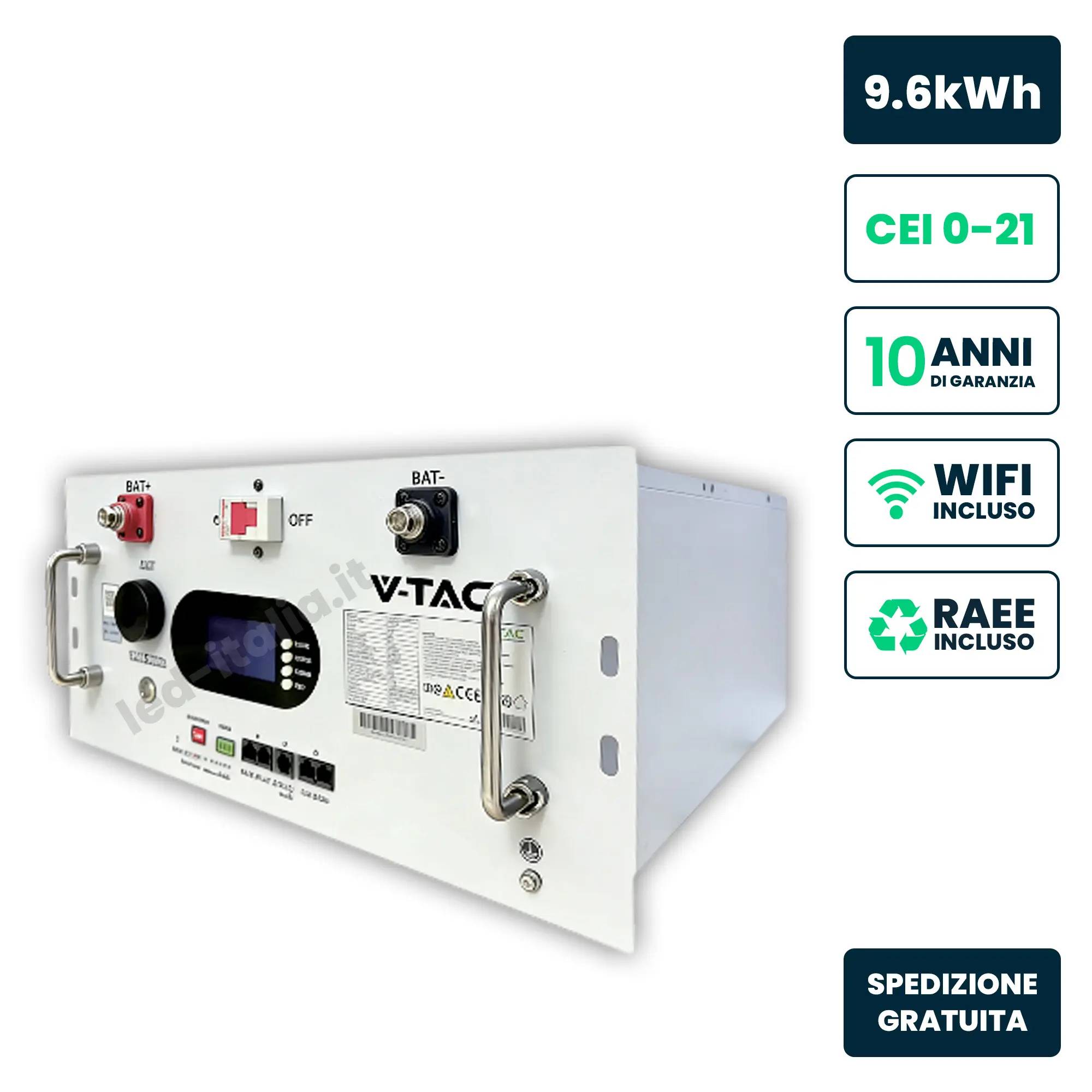 V-TAC Batteria Accumulo Rack LV 9.6kWh LFP 48V 200Ah 100A BMS Bianca CEI 0-21-0