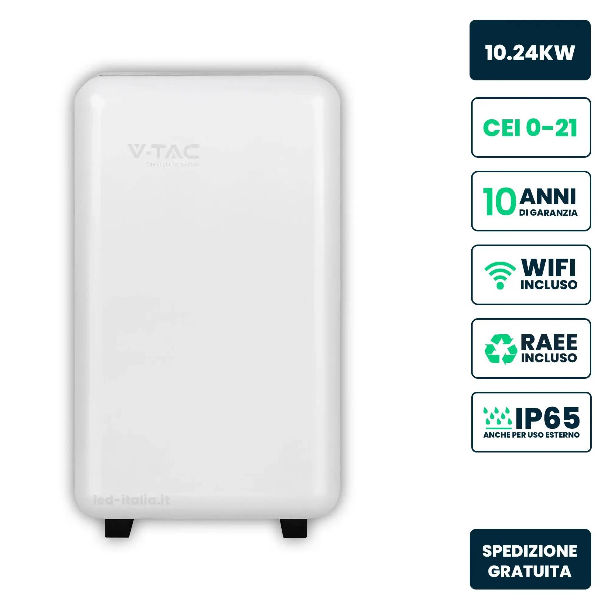 V-TAC Batteria Accumulo LV 10.24kWh LFP 51.2V 200Ah 100A Bianca CEI 0-21 IP65-0