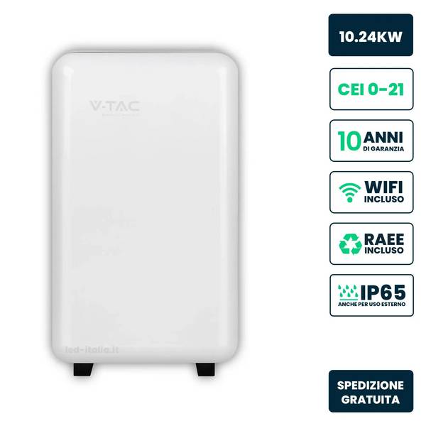 V-TAC Batteria Accumulo LV 10.24kWh LFP 51.2V 200Ah 100A Bianca CEI 0-21 IP65