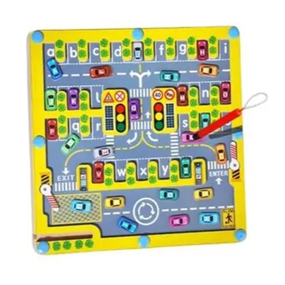 Labirinto Magnetico In Legno Alfabeto Parcheggio Auto Gioco Educativo Per Bambini 32357 --0