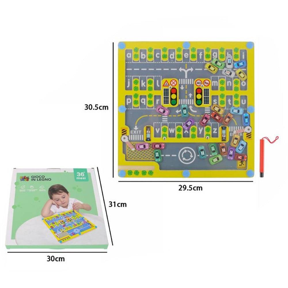Labirinto Magnetico In Legno Alfabeto Parcheggio Auto Gioco Educativo Per Bambini 32357 --1
