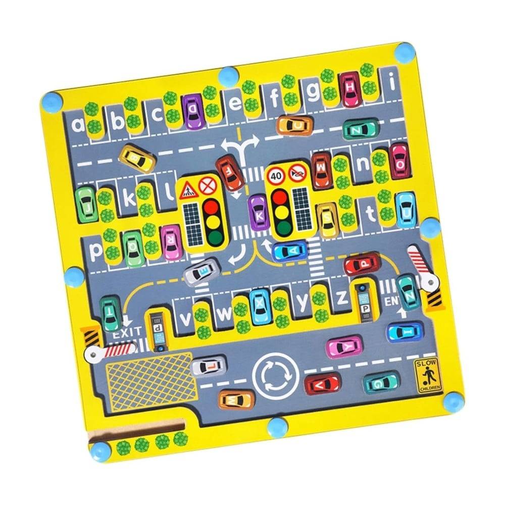 Labirinto Magnetico In Legno Alfabeto Parcheggio Auto Gioco Educativo Per Bambini 32357 --2