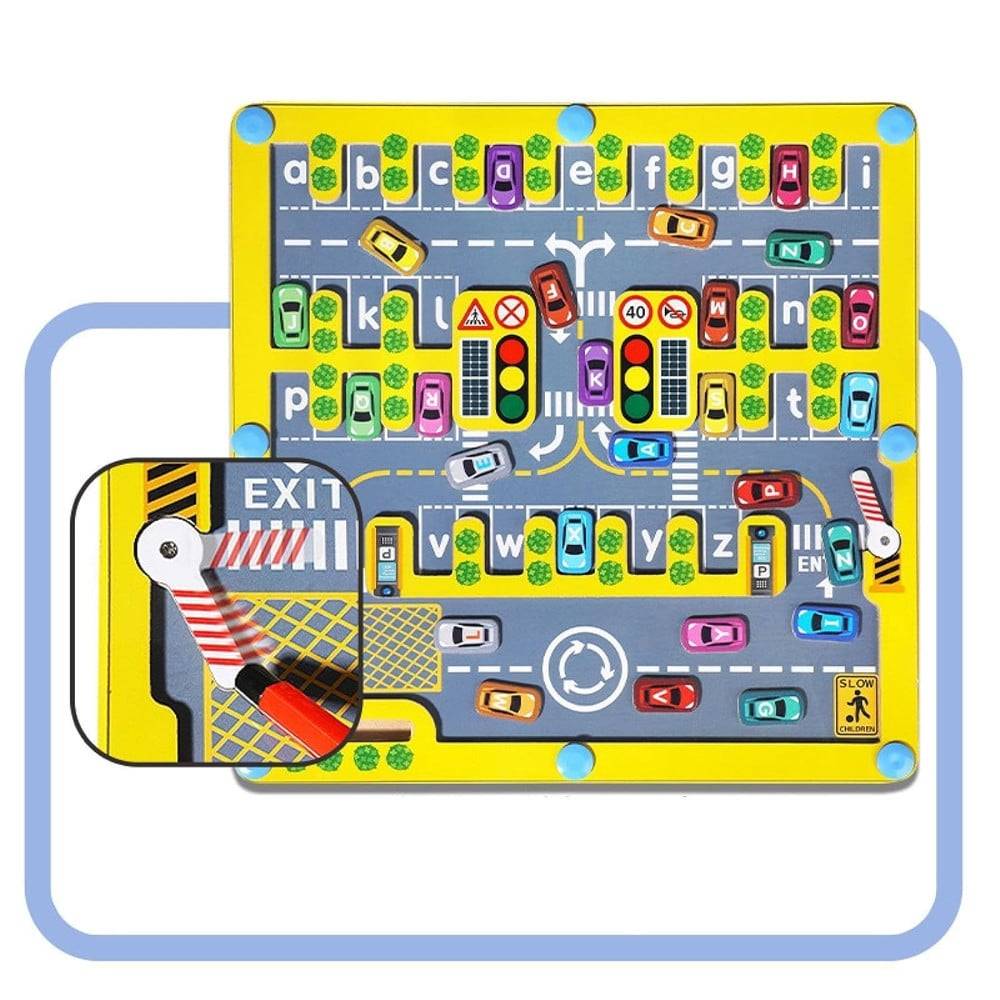 Labirinto Magnetico In Legno Alfabeto Parcheggio Auto Gioco Educativo Per Bambini 32357 --3