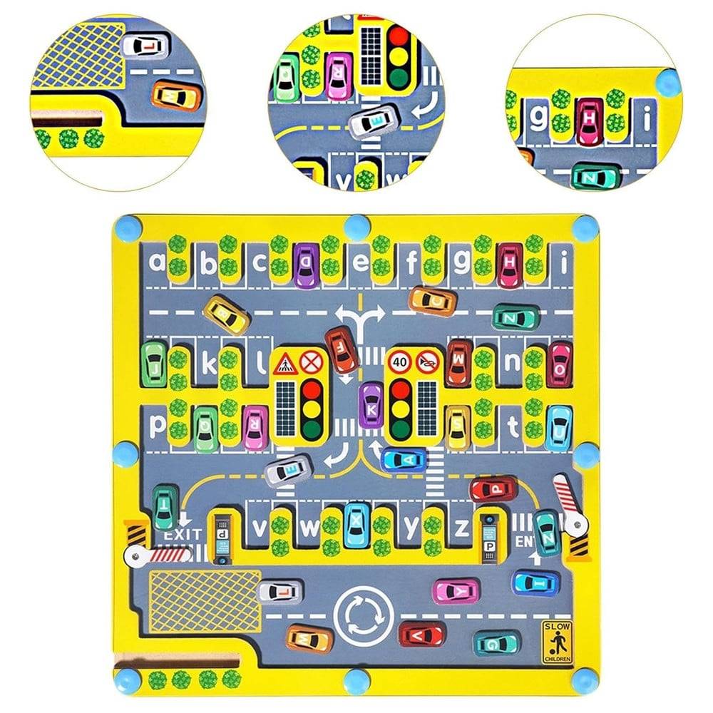 Labirinto Magnetico In Legno Alfabeto Parcheggio Auto Gioco Educativo Per Bambini 32357 --4