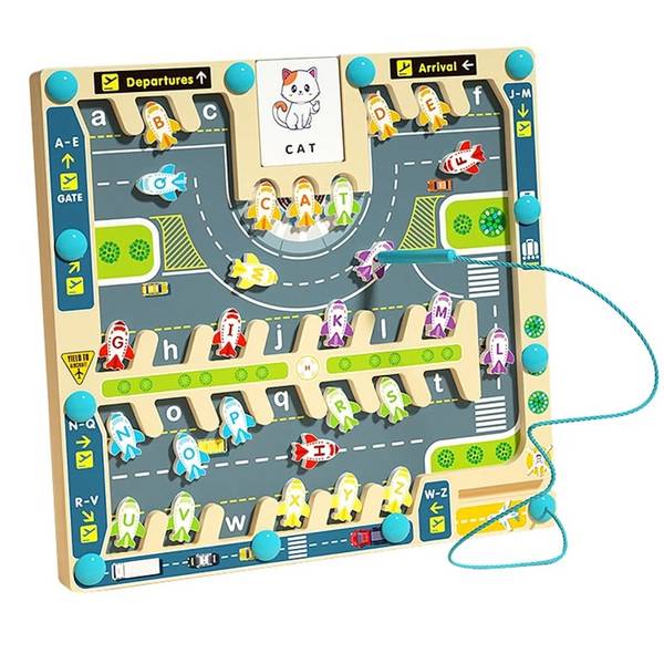 Tavoletta Didattica In Legno Con Pezzi Magnetici Aeroporto Gioco Educativo Bambini 32358 -