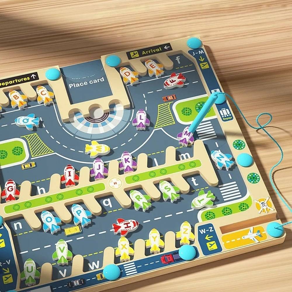 Tavoletta Didattica In Legno Con Pezzi Magnetici Aeroporto Gioco Educativo Bambini 32358 --2