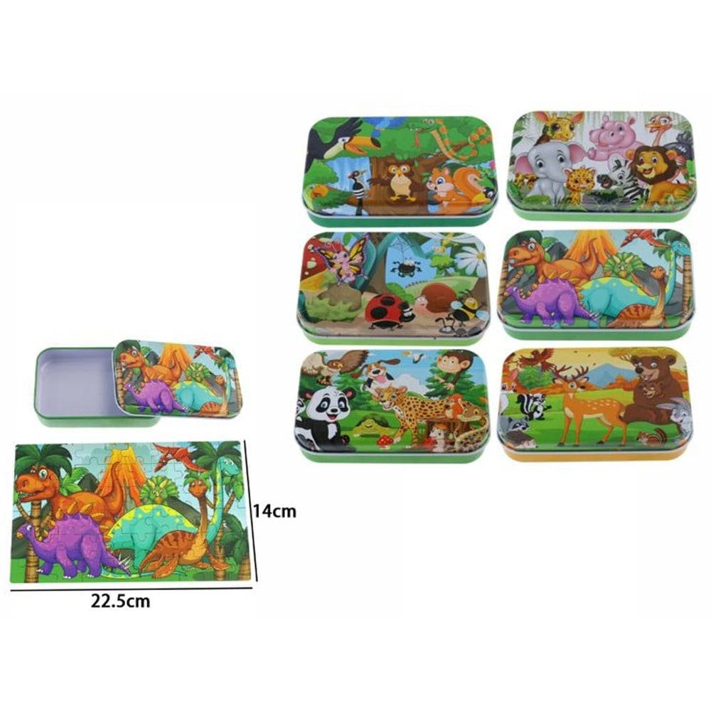 Set 2pz Puzzle Da 60pz In Scatola Latta Multicolore Tema Animali/dinosauri Bambini 53558 --1