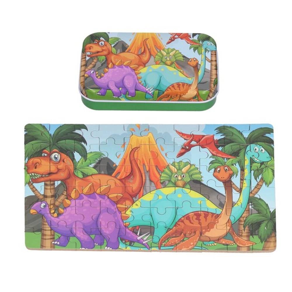 Set 2pz Puzzle Da 60pz In Scatola Latta Multicolore Tema Animali/dinosauri Bambini 53558 --2