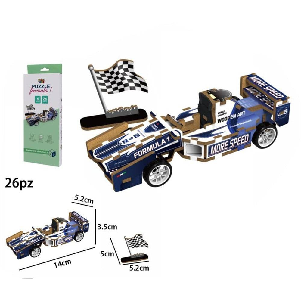 Puzzle 3d Modellino Giocattolo In Legno 26 Pz Da Assemblare Modello Auto Formula 1 32383 --1