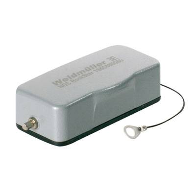 Dispositivo elettronico grigio, rettangolare, con scritto 'Weidmüller', un connettore frontale e un filo con capocorda ad anello sul lato.