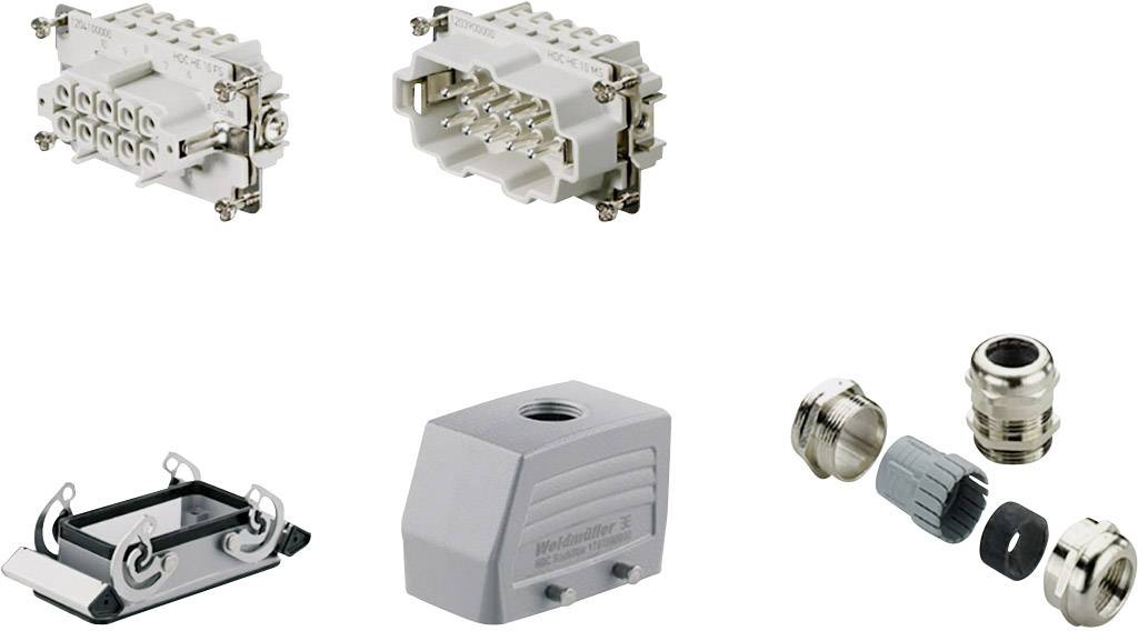 Vari connettori elettrici industriali e custodie, compresi connettori multipolari e circolari, nonché componenti accessori.
