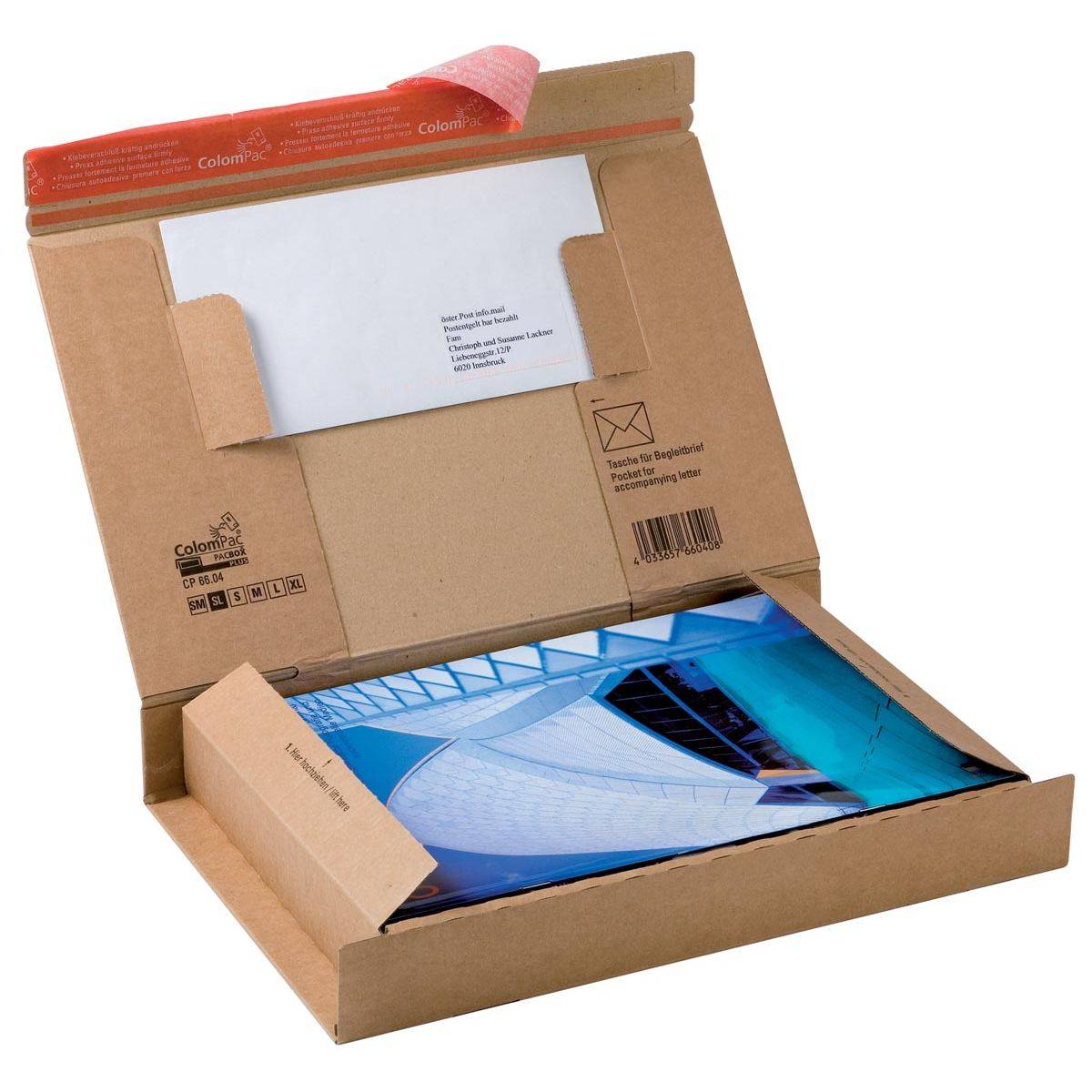 ColomPac Paket-Versandkarton "POST", Größe: SL, braun Innenmaße: (B)300 x (T)212 x (H)43 mm - 20 Stück (CP 066.04)-0