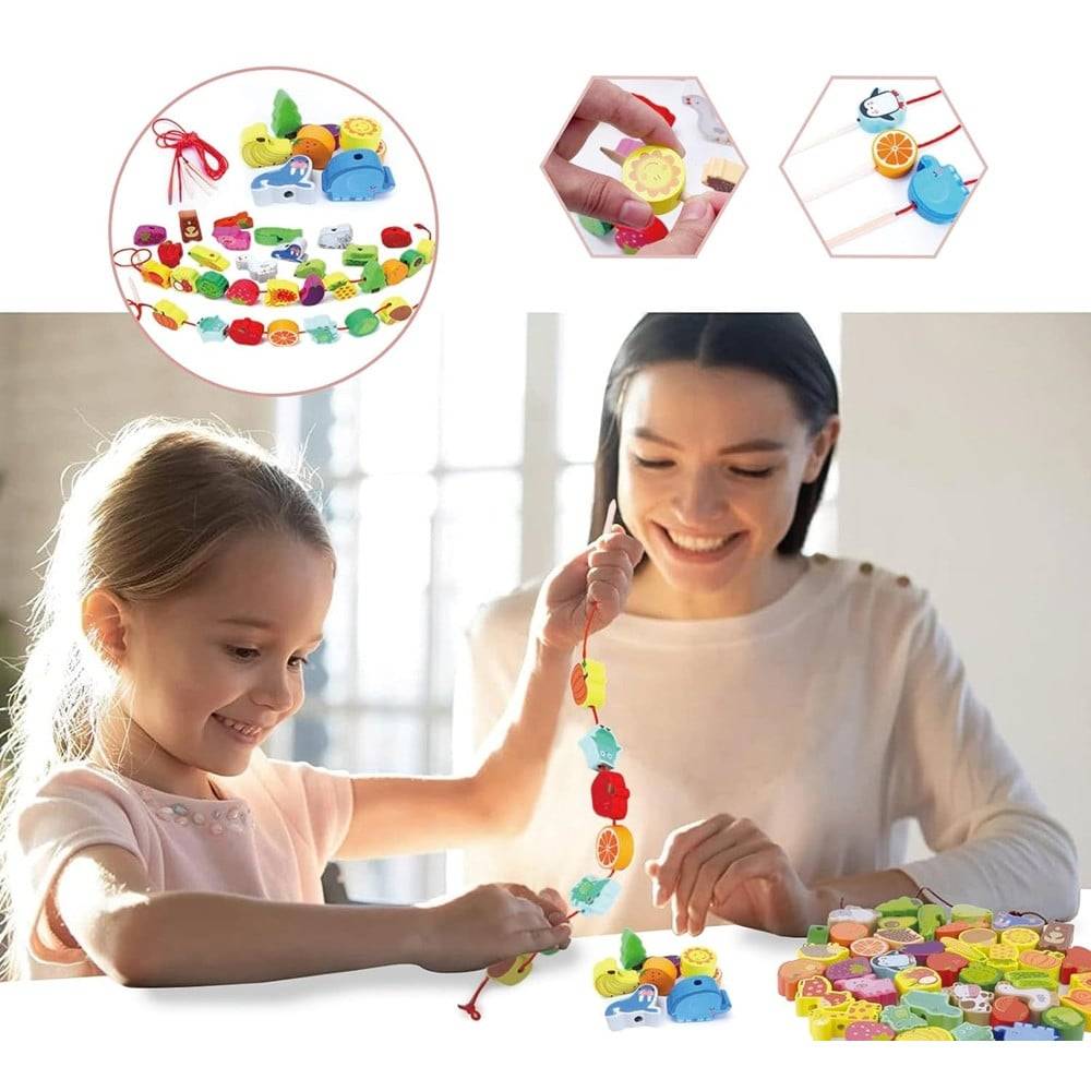 Gioco Perline Giocattolo In Legno Infilatura Educativo Abilità Motorie Bambini 32352 --2