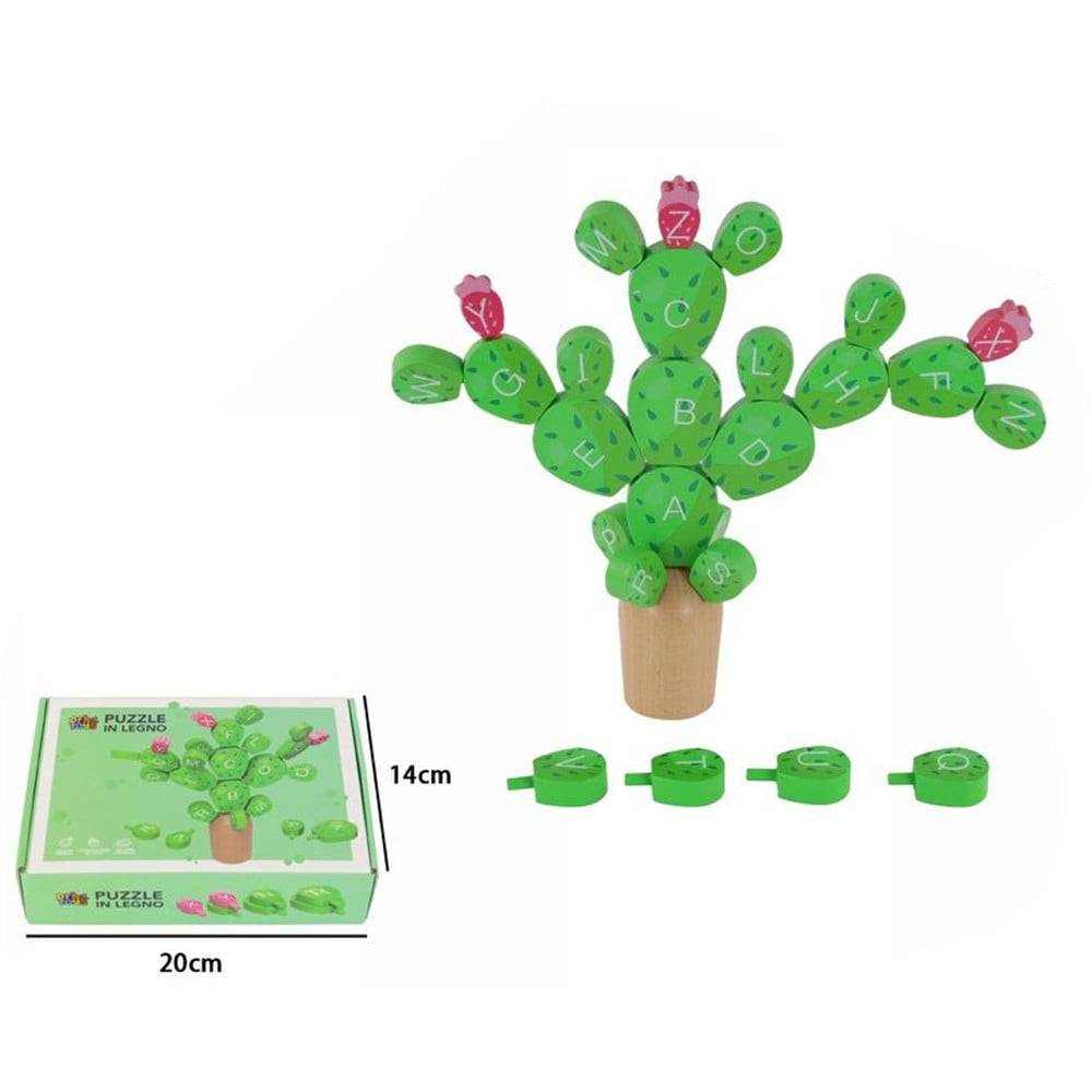 Puzzle Forma Cactus In Legno Gioco Coordinazione Per Bambini Educativo Impilabile 32354 --1