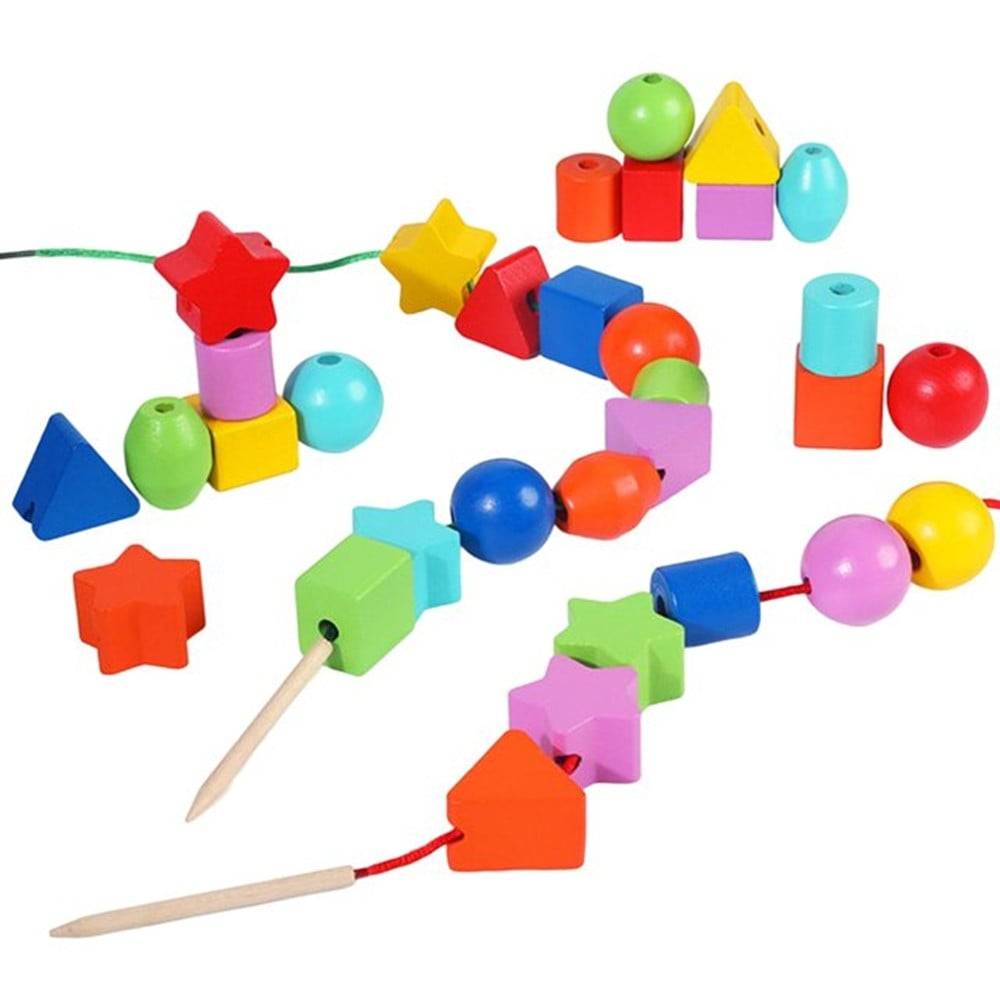 Perline Da Infilare Giocattolo Blocchi Geometrici Impilabili In Legno Colorato 32353 --0