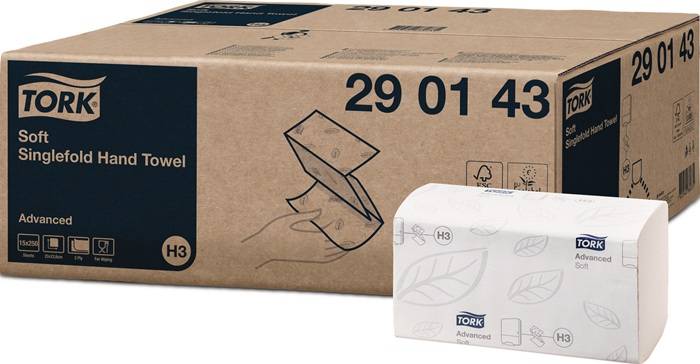 TORK 290143 Papierhandtücher (L x B) 23 cm x 22.60 cm Weiß 15 x 250 Bl./Pack. 3750 St. (290143)-0