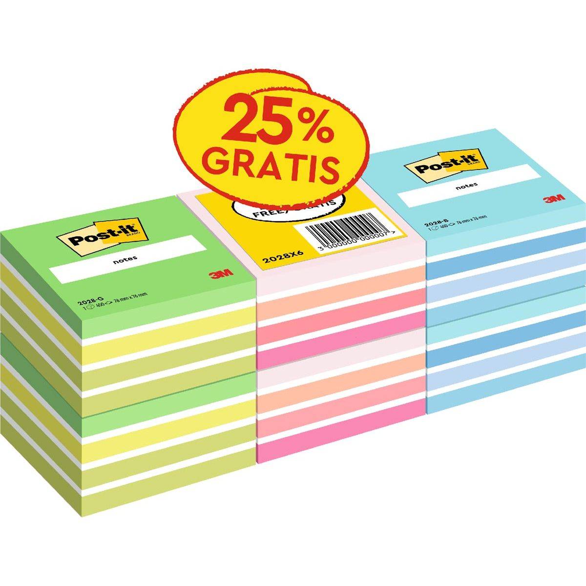 Cf 6pz cubo 450fg. Post-it Notes 76x76mm 2028-0CPPX6 colori ass. neon/pastello-0
