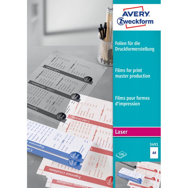 Avery Zweckform - Transparent matte polyester film - klar - A4 (210 x 297 mm) - 100 Blatt (3491)-0