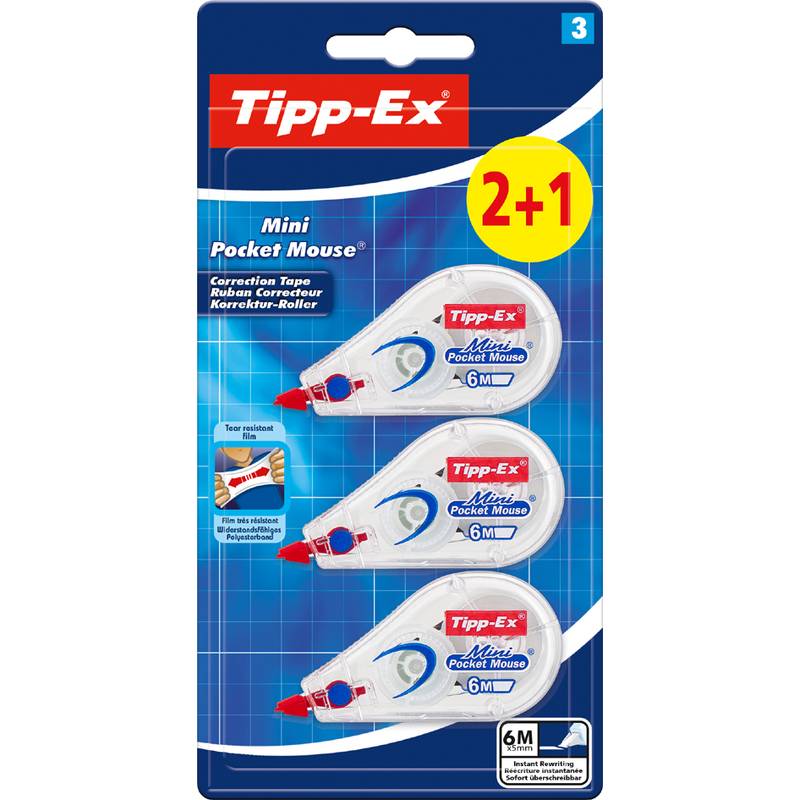 TIPP -ex Mini mouse tascabile 2+1 pacco di 3 nastri correttivi 5 mm x 6m - resistente - scrittura istantanea-0