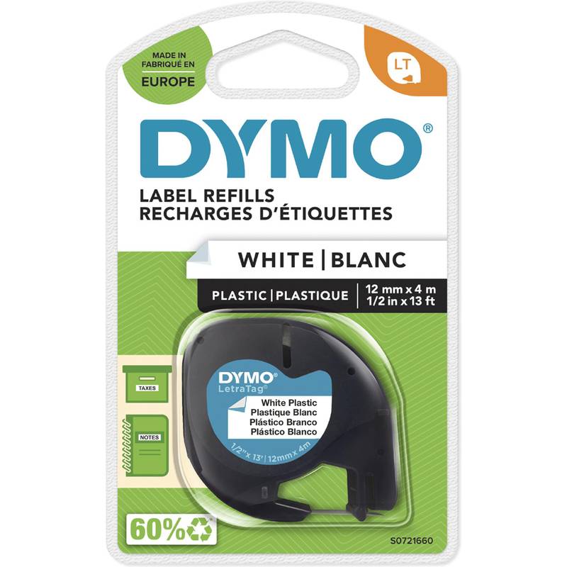 Nastro Originale Dymo S0721610 - 91201 - 12 mm x 4 m - Plastica (Bianco)-0