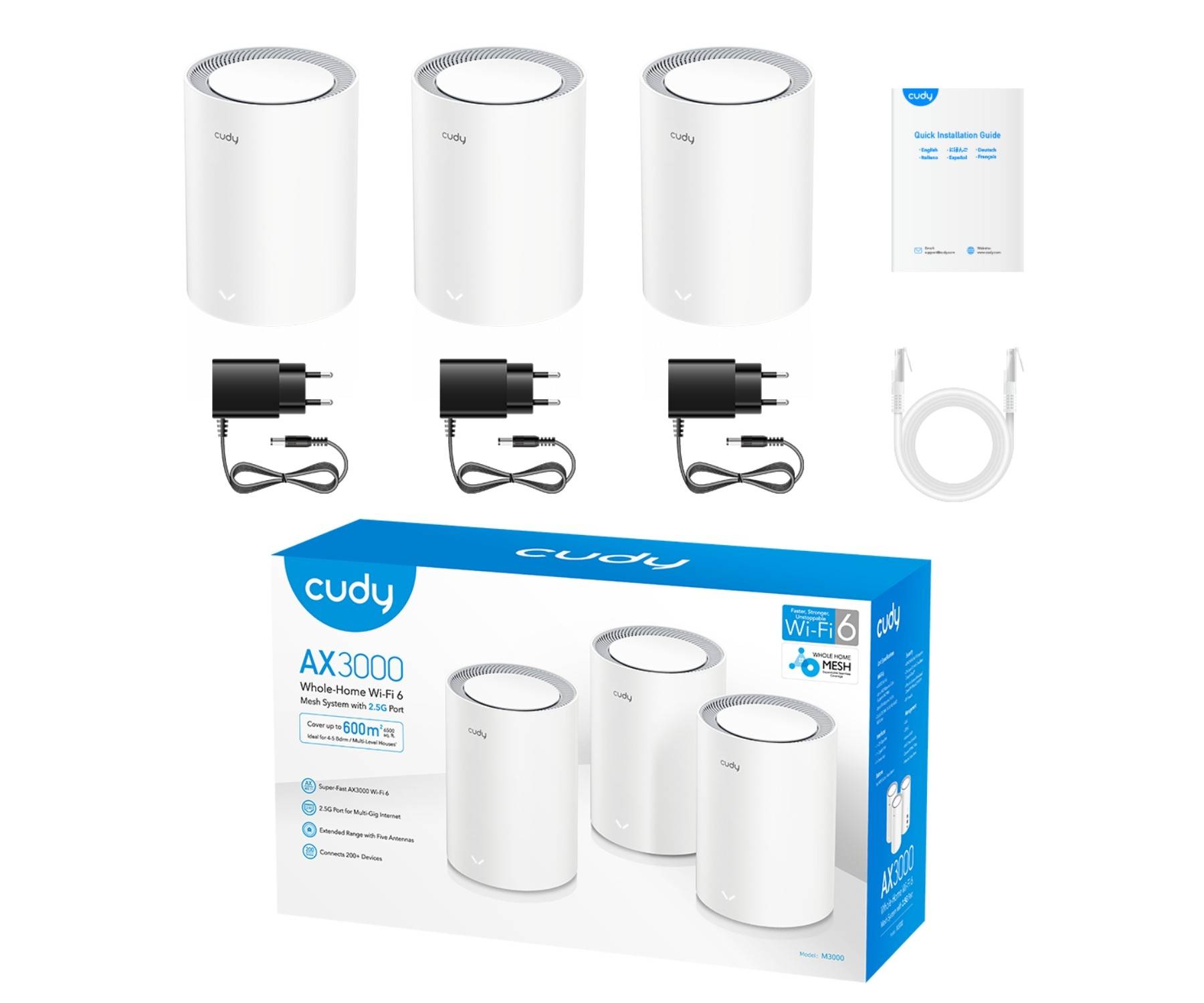 Cudy AX3000 Pack de 3 Sistemas WiFi 6 Mesh AX3000 2.5G Dual Band - Admite Ancho-0