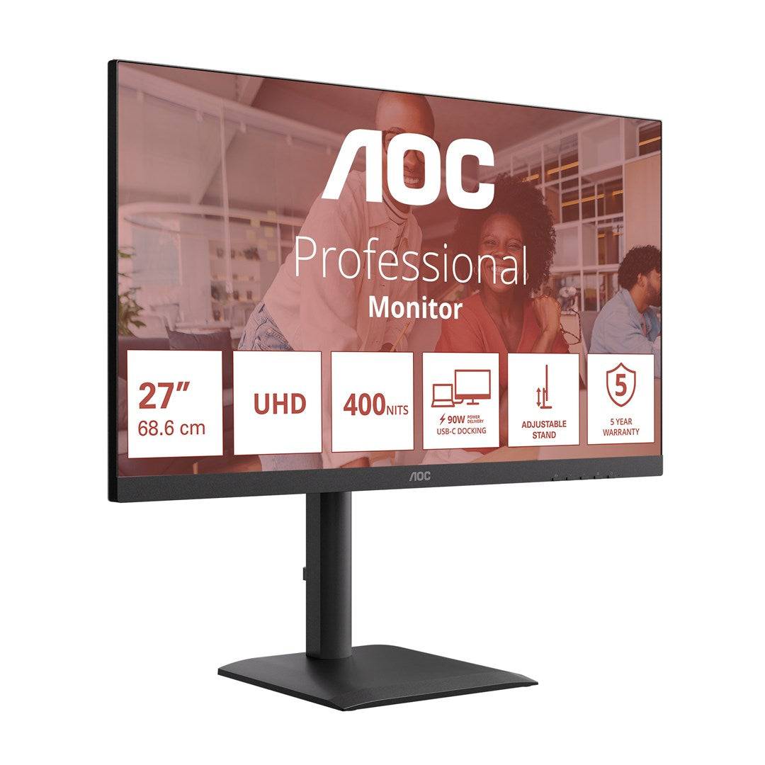 AOC E4 Series LED-Monitor 68,6 cm (27") - 3840 x 2160 4K UHD 2160p @ 60 Hz - IPS 400 cd/m² - 1200:1 - 4 ms - 2xHDMI Disp-2