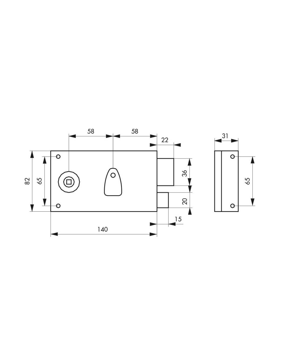 Serratura PDT con mezzo giro 140 x 82 mm, destra, 1 chiave – THIRARD-1