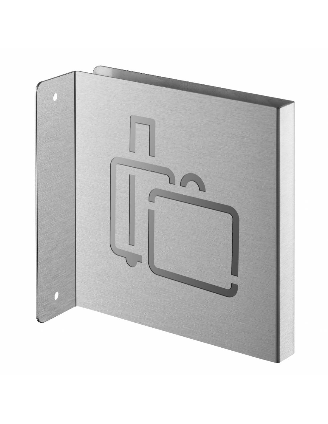 Targa segnaletica >, acciaio inox spazzolato, 120 x 120 mm, con bordo ripiegato – THIRARD-0