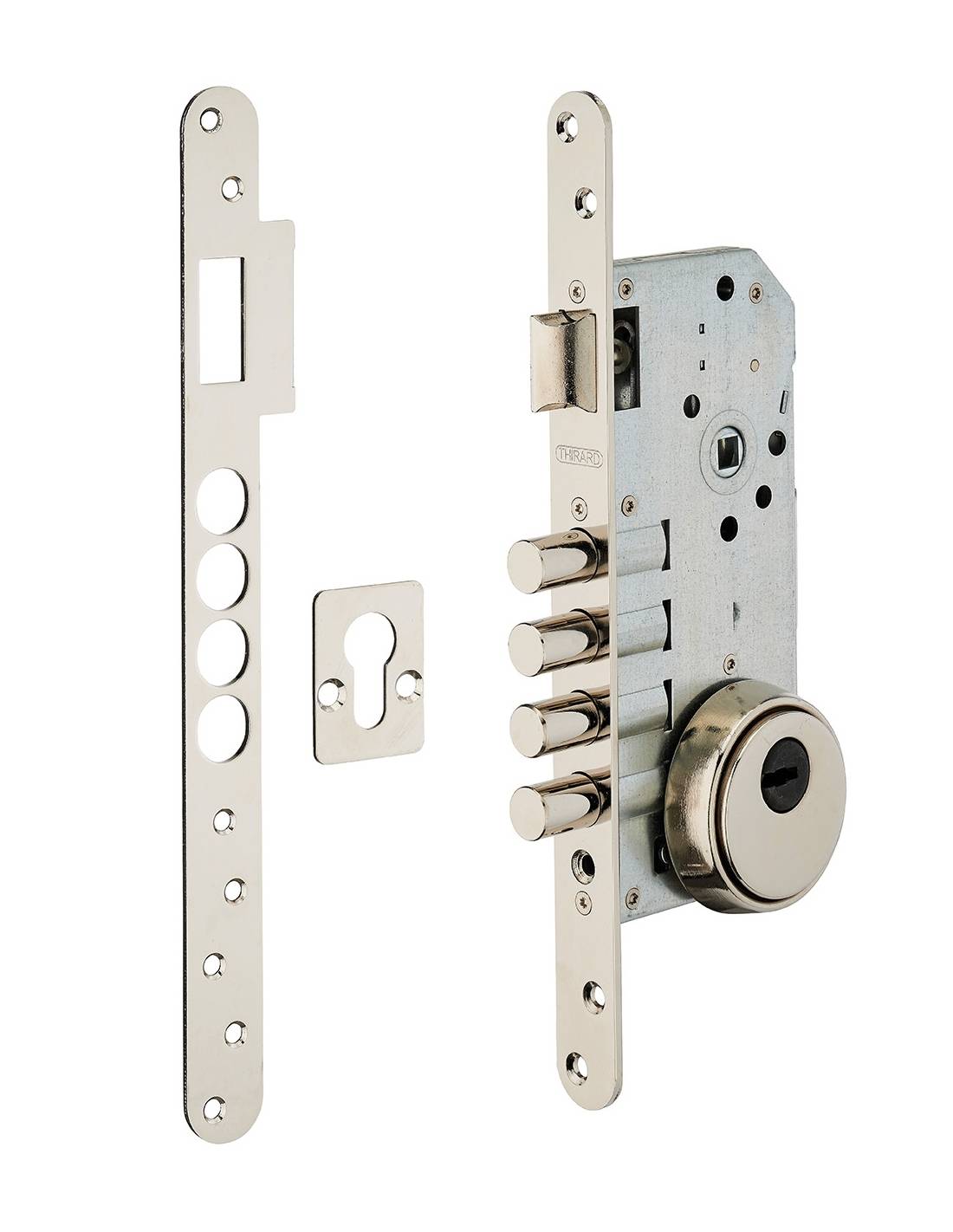 Cassa serratura da incasso per cilindro europeo, asse 50 mm, frontale nichelato, rosetta chiusa – THIRARD-0