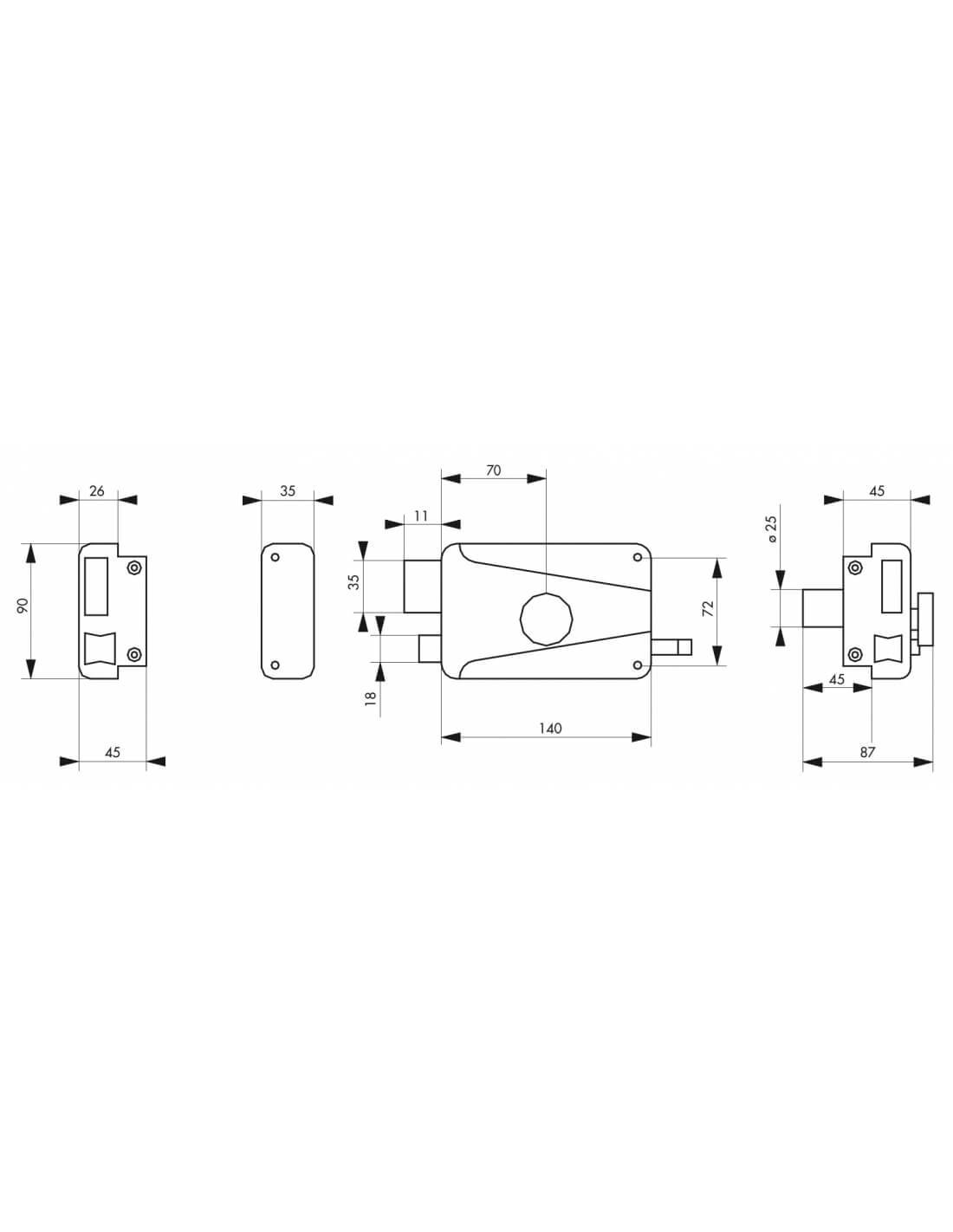 Serratura con cilindro, pomolo e tirante 140 x 90 mm, sinistra – THIRARD-1